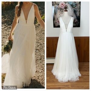 Stunning Vow’d Serendipity Deep V Tulle Mesh Wedding Gown!